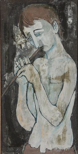 Martha Cassels, Figure Playing the Flute, O/B, 1960