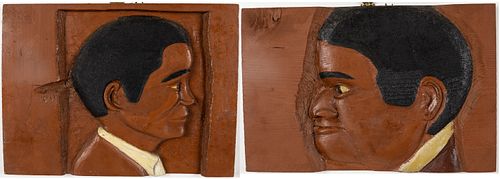 Jason Pinkney, 2 Carved Wood Folk Portraits, 1982