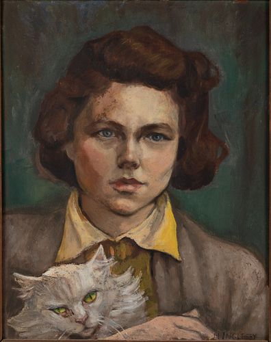 Helen Hatch Inglesby, Portrait of Woman & Cat, O/B