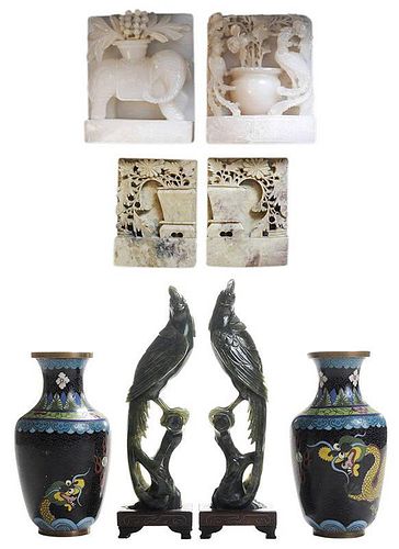 Pair Cloisonn&#233; Vases, Pair Carved