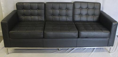 Florence Knoll Style Leather and Chrome Sofa.