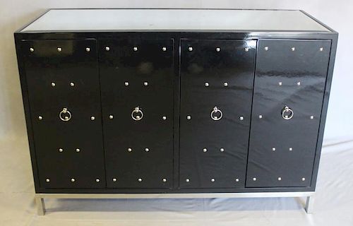 Midcentury Style Black Studded & Mirrored Cabinet.