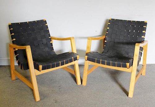 Pair of Jens Risom / Knoll Strap Easy Chairs.
