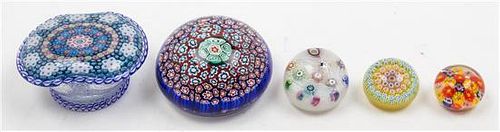 * A Collection of Five Glass Paperweights Width of last 4 inches.