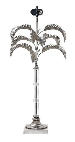* An American Chromed Metal and Glass Table Lamp Height 30 inches (without shade).