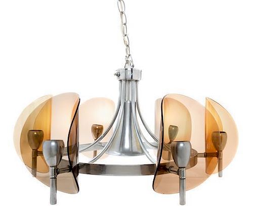 A Chrome and Acrylic Six-Light Chandelier Diameter 15 inches.