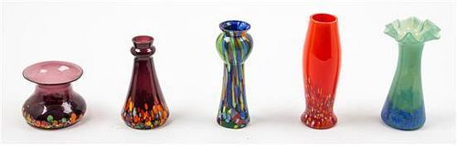 * Five Czechoslovakian Glass Vases Height of tallest 6 3/8 inches.