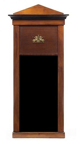 An Empire Style Gilt Metal Mounted Walnut Mirror Height 43 1/4 inches.