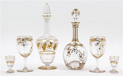 A Continental Gilt Decorated Glassware Service Height of tallest 12 3/4 inches.