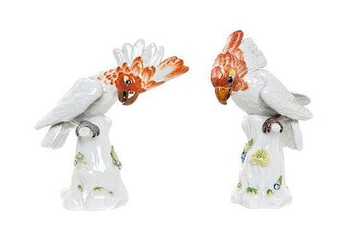 * Two Meissen Porcelain Ornithological Figures Height 9 3/4 inches.