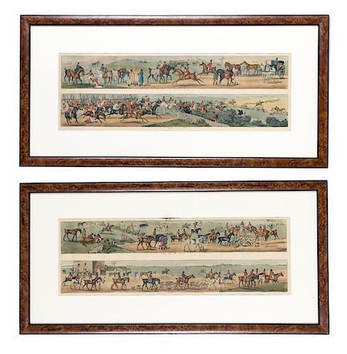 A Set of Six English Hand Colored Sporting Prints. Each 3 1/4 x 21 inches.