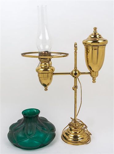 A Brass Student Lamp Height overall 28 1/2 inches.