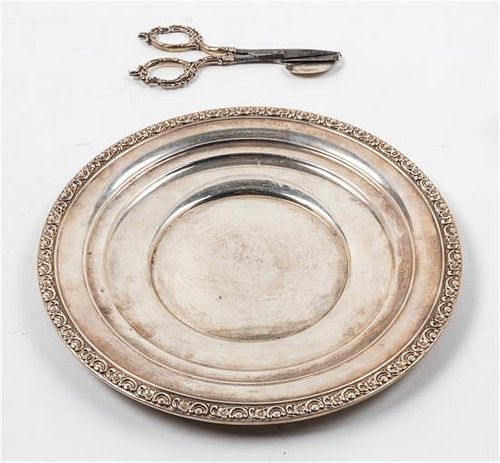 Two American Silver Articles, , comprising a circular dish and candle shears.