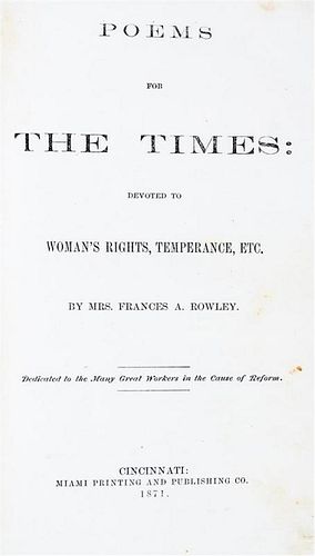 ROWLEY, FRANCIS A. Poems for the Times. Cincinnati, 1871.