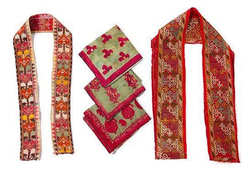 * Five Central Asian Embroidered Articles First 4 1/2 x 90 inches.