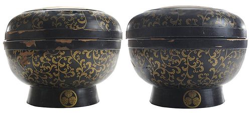 Pair Black-Lacquered and Gilt
