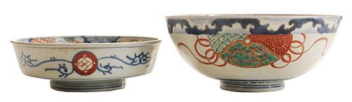 Two Heavily Enameled Imari Bowls