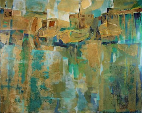 SAWYER, Miriam. Large Modernist Oil and Collage