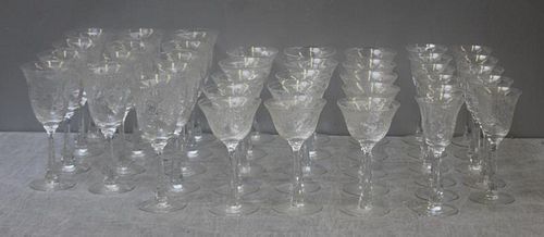 Lot of Art Glass Etched Decorated Goblets.