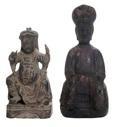 Two Antique Chinese Carved Wooden