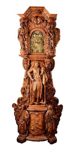 Monumental Carved Musical Tall Case Clock.