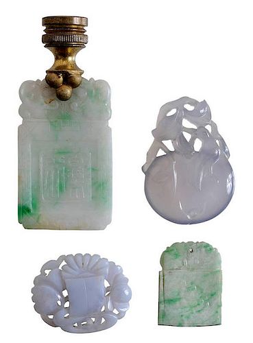 Four Pieces Carved Jade, Jadeite