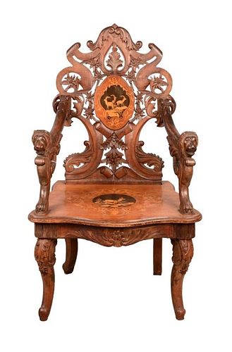 Oversized Black Forest Arm Chair with Music Box.