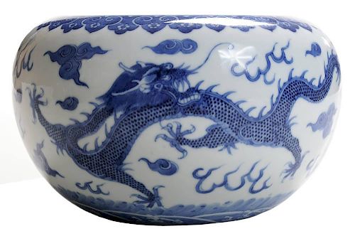 Blue and White Dragon-Decorated