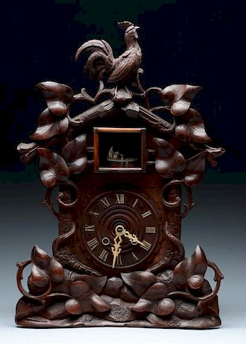 Beha Walnut Carved Black Forest Shelf Clock.