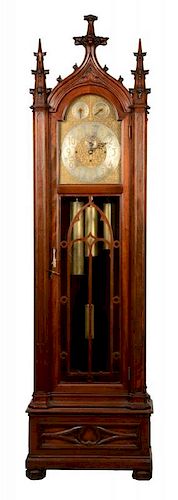Gothic Carved Tall Case 8-Day Clock.