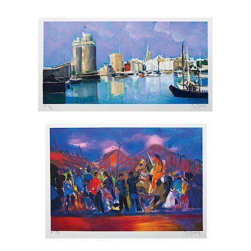 Marcel Mouly  (1918-2008) Port Rochelle and Untitled Work, Two lithographs,
