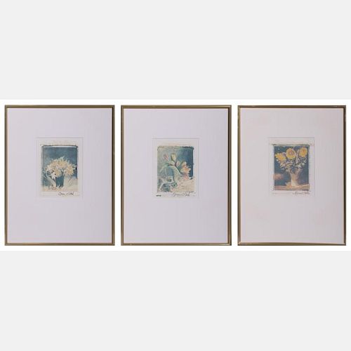 Bruce Gates (American, 20th Century) A Group of Three Floral Still Lifes, Polaroid transfer print,