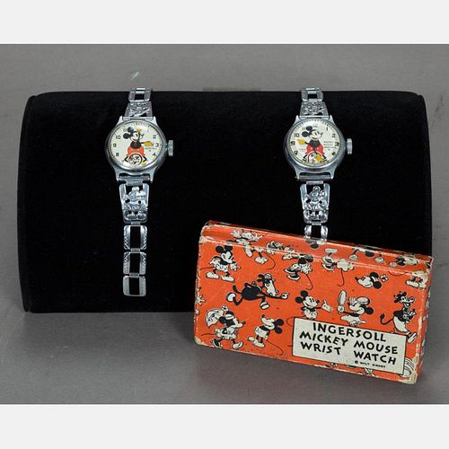 Two Ingersoll Mickey Mouse Wrist Watches with Original Box, 20th Century.