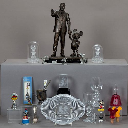 A Miscellaneous Collection of Glass, Silver Plated and Pewter Mickey Mouse Decorative and Serving Items, 20th Century,