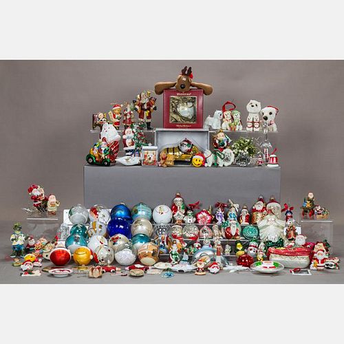 A Miscellaneous Collection of Glass and Ceramic Christmas Ornaments, 20th Century,