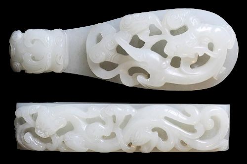 Two Large Antique Chinese White Jade
