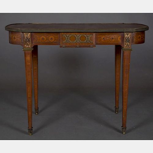 A Louis XVI Style Walnut and Fruitwood Marquetry  Table, 20th Century.