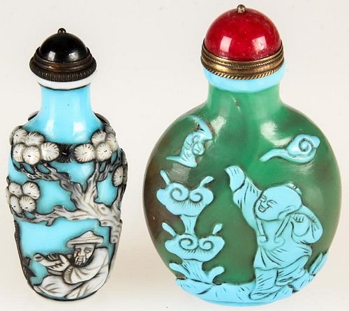 2 Chinese Case Glass Snuff Bottles
