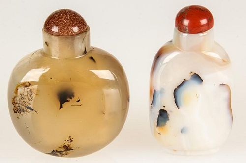 2 Chinese Carved Agate Snuff Bottles