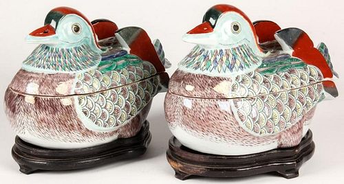 2 Chinese Porcelain Figural Duck Tureens