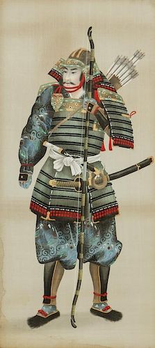Meiji Period Japanese Samurai Warrior Painting on Silk