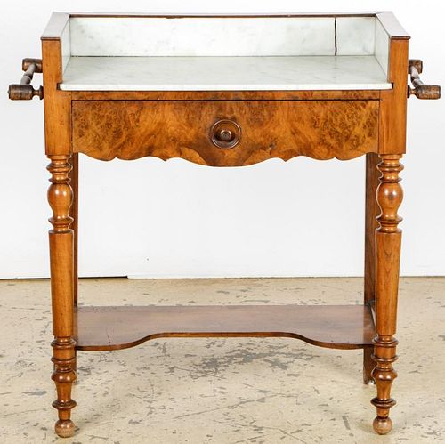 Antique Maple Burl Marble Top Wash Stand