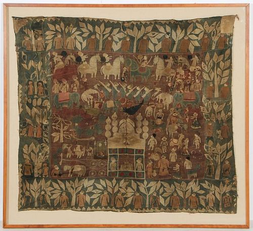 Antique Indian Mogul Narrative Tapestry