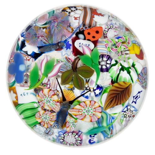 JOHN DEACONS (SCOTTISH, B. 1950) BUTTERFLIES AND LADYBUG END-OF-DAY PAPERWEIGHT,