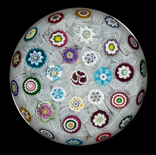 PARABELLE ARTIST PROOF SPACED CONCENTRIC MILLEFIORI MAGNUM PAPERWEIGHT,