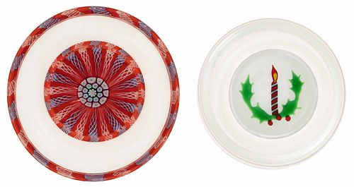 ASSORTED SCOTTISH CONTEMPORARY GLASS PAPERWEIGHT DISHES, LOT OF TWO,