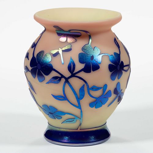 GIBSON DRAGONFLIES AND FLOWERS CAMEO ART GLASS VASE,