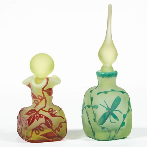 GIBSON CAMEO ART GLASS PERFUME BOTTLES, LOT OF TWO,