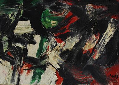 Oswaldo Vigas (Venezuela, 1923-2014) Untitled/Sin Titulo, Paris 1964, oil on canvas, 6 in x 8.5 in.