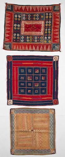 3 Old Banjara Embroidered Squares Panels, India